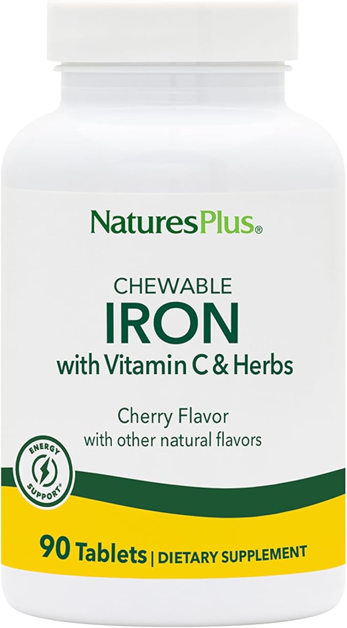 NaturesPlus Chewable Iron - 27 mg , 90 Chewable Tablets - High Potency Supplement with Vitamin C & Herbs , Promotes Healthy Blood , Natural Energy - Vegetarian , Gluten-Free - 90 Servings