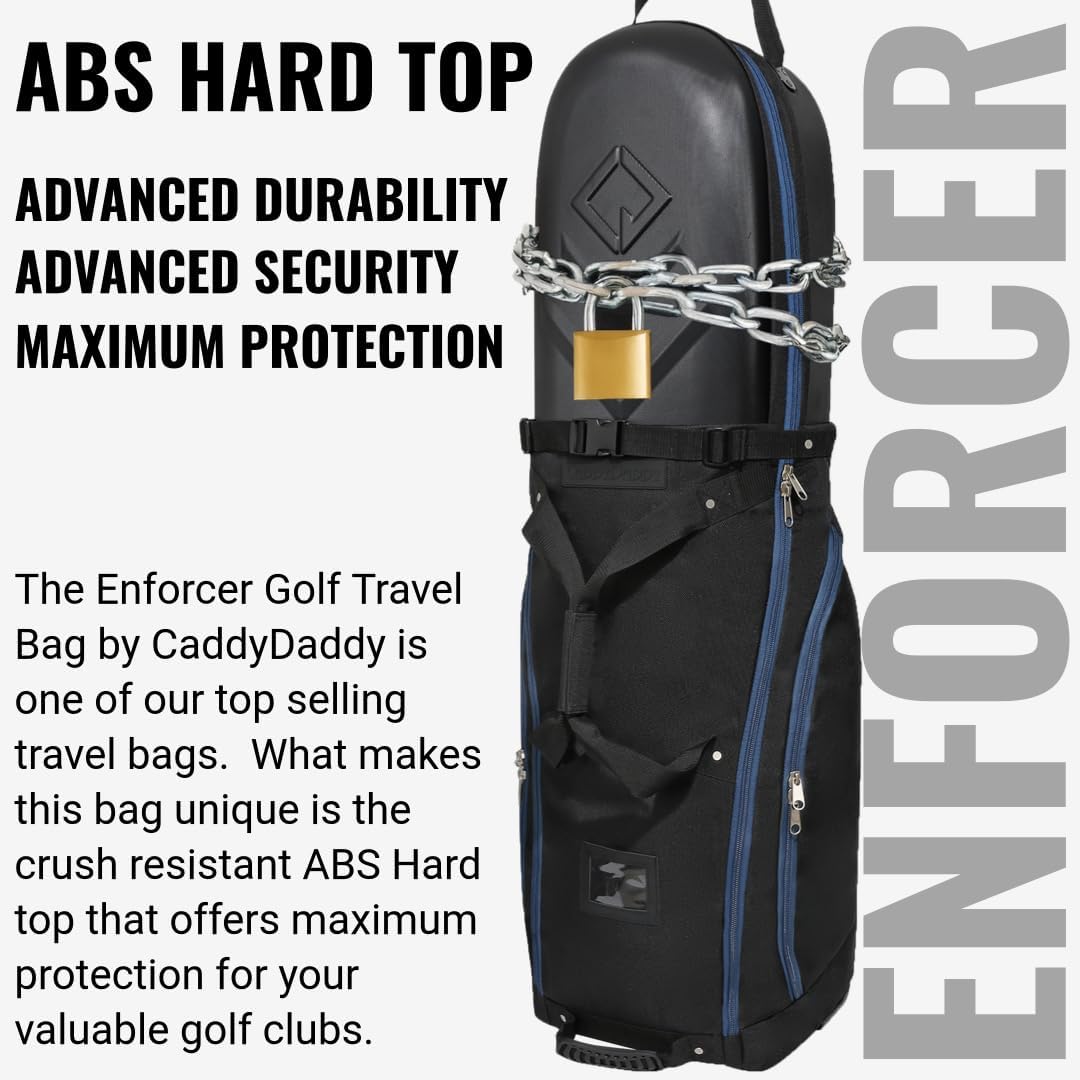 CaddyDaddy Enforcer Golf Travel Bag Crush Resistant Hard Top Protection, 1 Year Full Replacement Coverage, Durable Thick Nylon, Wheels & Lockable XL Zippers. Case for Transporting Clubs on Airlines