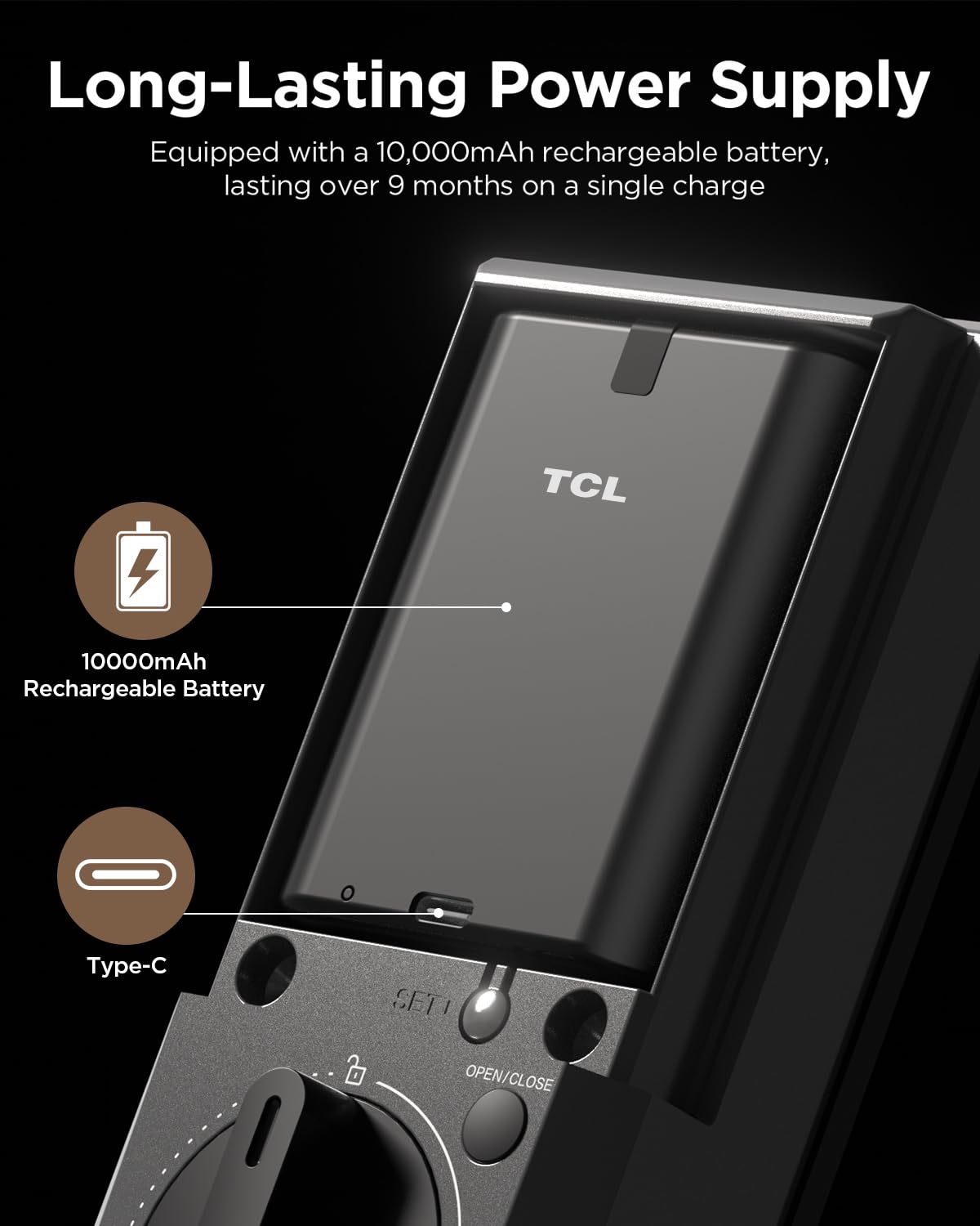 TCL D2 Pro Smart Lock with Palm Vein Recognition, Wi-Fi Keyless Entry Deadbolt Door Lock, Built-in Doorbell, IP55 Waterproof, 10000mAh Rechargeable Battery, Auto Lock for Front Door (Dark Grey)