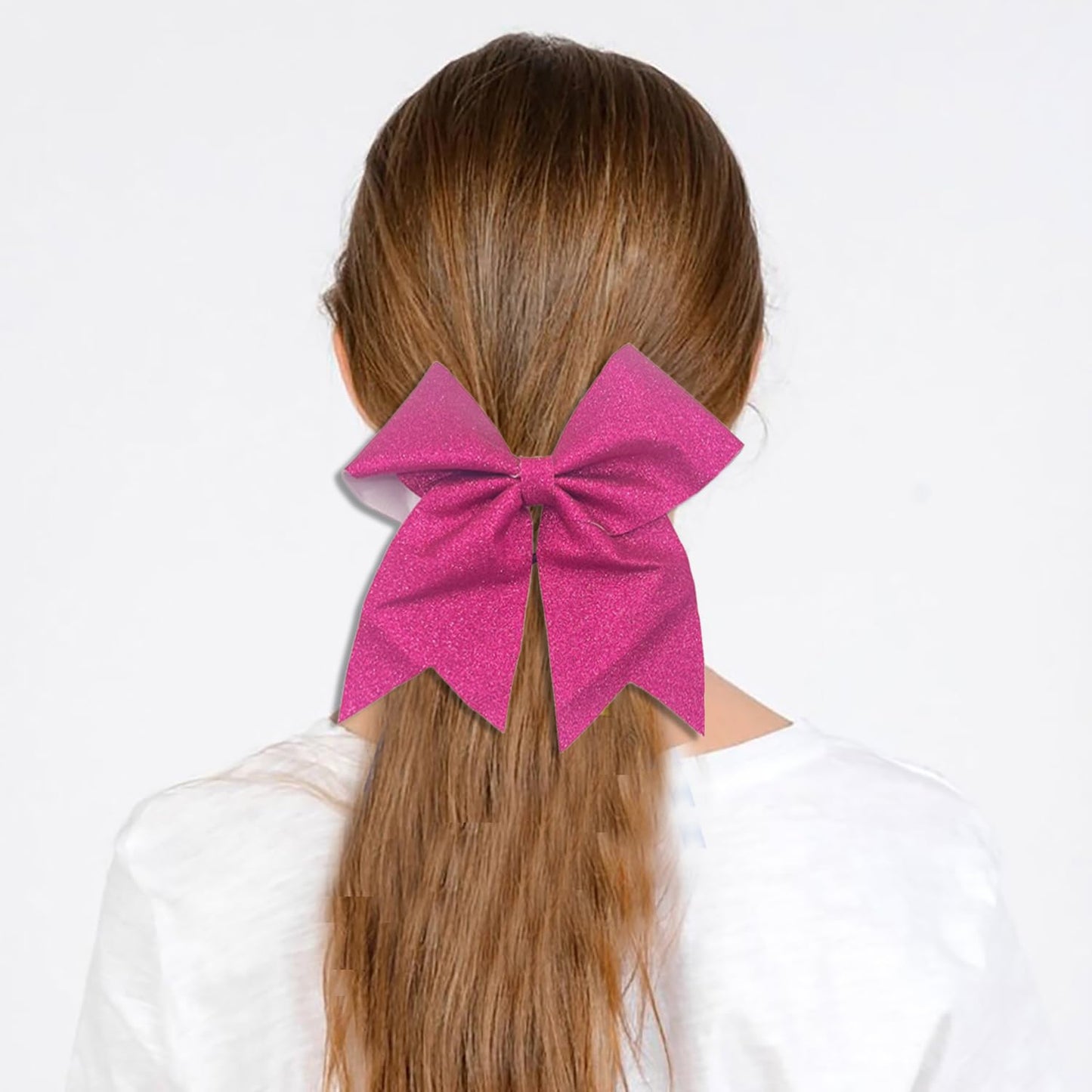 16 PCS Large Glitter Cheer Hair Bows, Shiny Cheerleading Bows Ponytail Holder for Cheerleader Girls Softball Sports and Christma