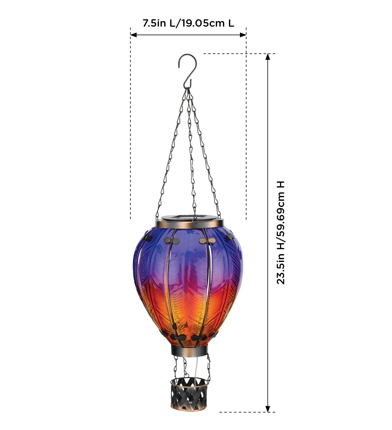 Regal Art & Gift Hot Air Balloon Lantern - Solar-Powered LED, Waterproof, Metal & Glass, Large, Purple, Model 12764