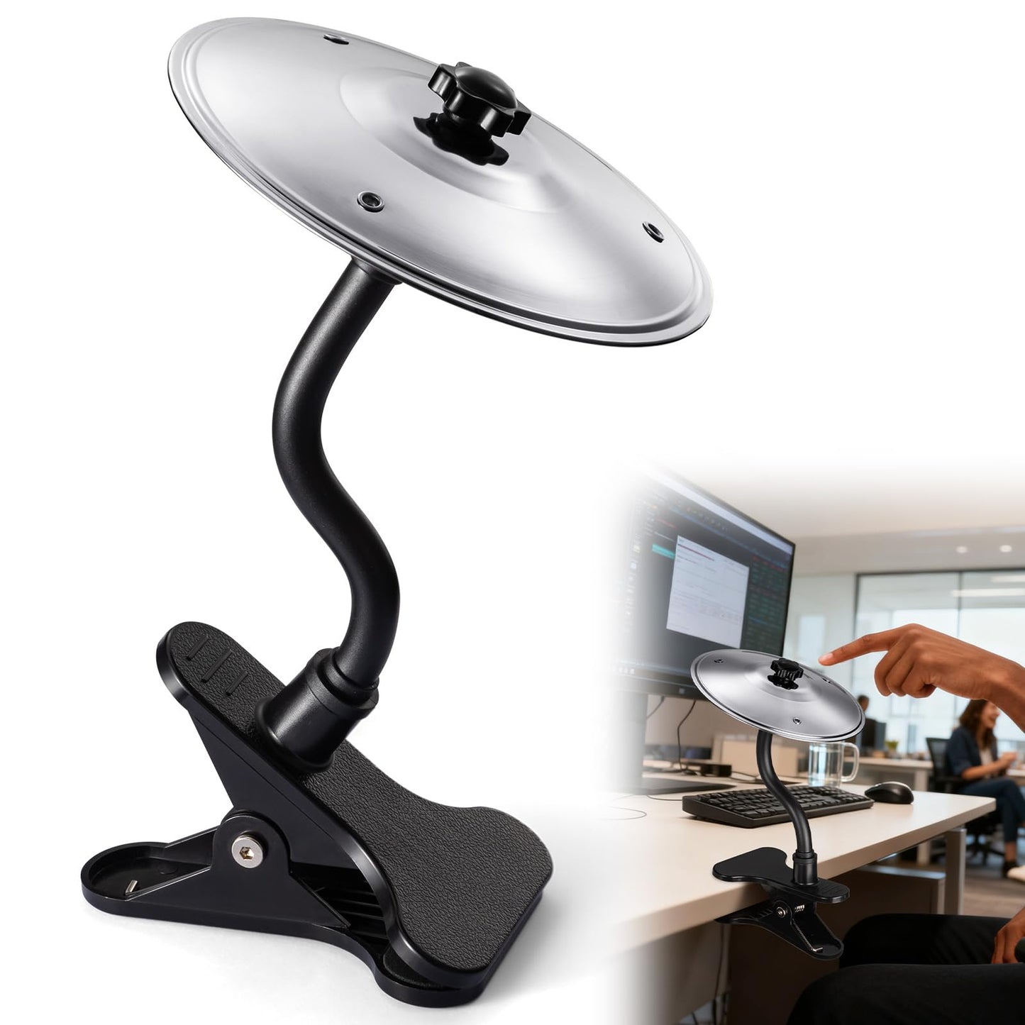 Facmogu Desktop Crash Cymbal with Clamp - The Great Stress Relief Items & Fun Desk Drum for Music Lovers, Easy to Install, A Coo