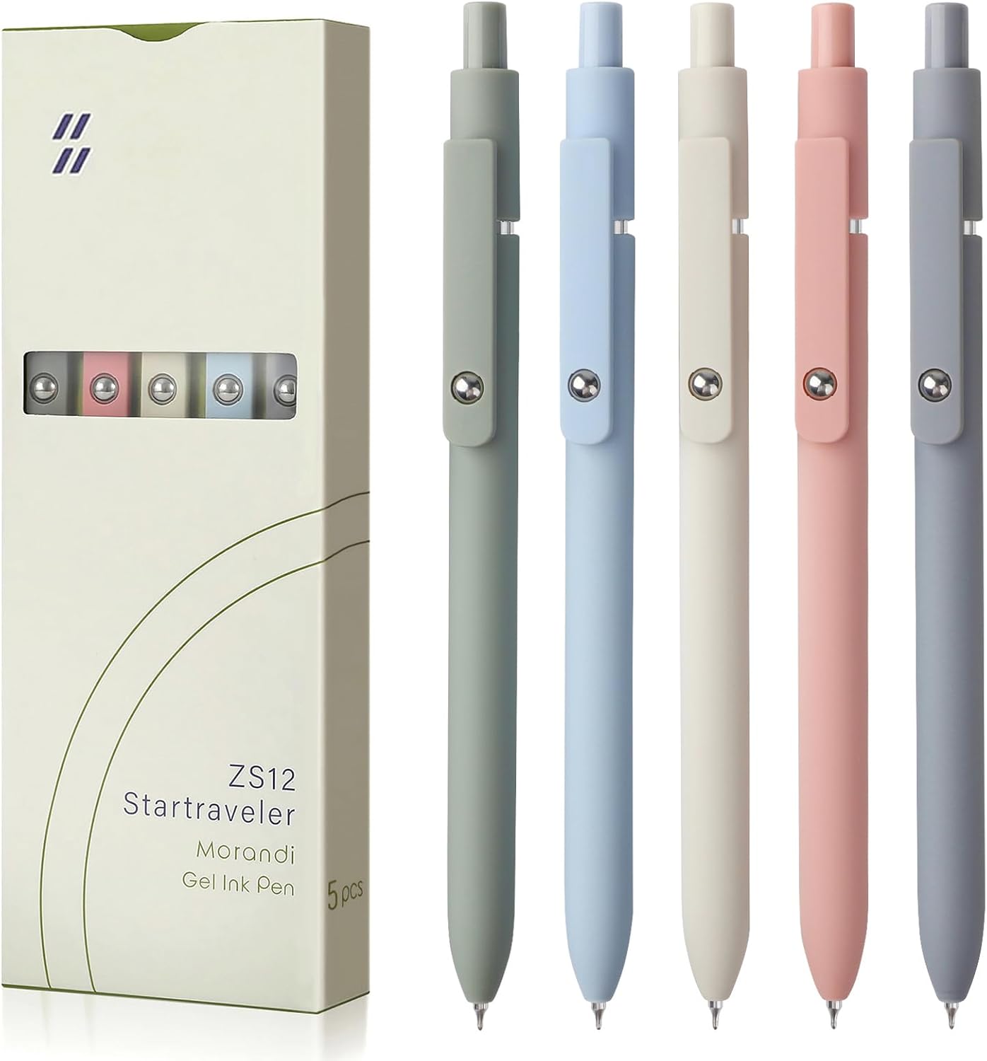 FIOVER Gel Pens, 5pcs 0.5mm Quick Dry Black Ink Fine Point Smooth Writing Pens High-End Series Ballpoint for Office School Supplies(Morandi)