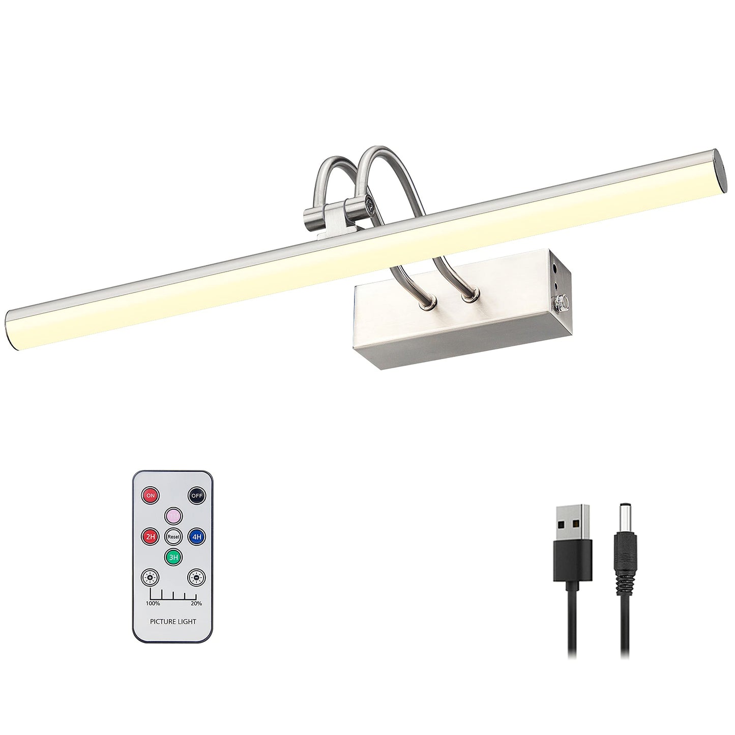 Raifoolly 16In Battery Operated Picture Light, Dimmable Metal Art Light, Remote Control, Nickel Finish, Model Rf00123