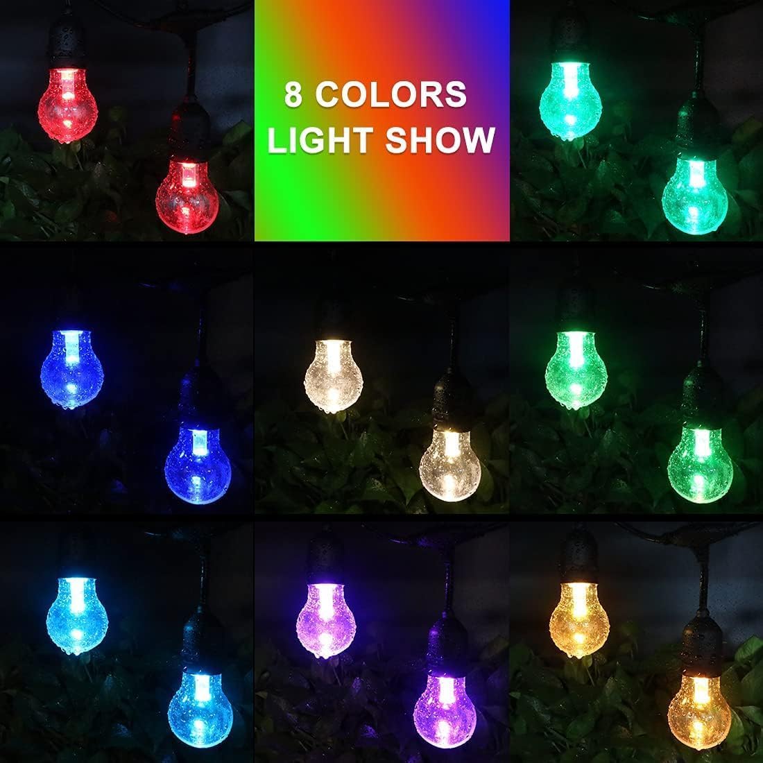 IPStank 105FT Outdoor String Lights, 32 Shatterproof E26 Edison LED Bulbs, Dimmable RGB, Waterproof, Multicolor, Model GLS22C2YC-A55-