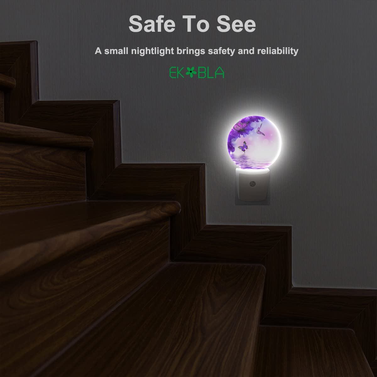 Ekobla Flower Butterfly Night Light - Purple Led Wall Plug-In Nightlights With Auto Sensor  Dusk To Dawn Lighting For Bedroom & Nursery (0.5W Sleep-Friendly Glow)