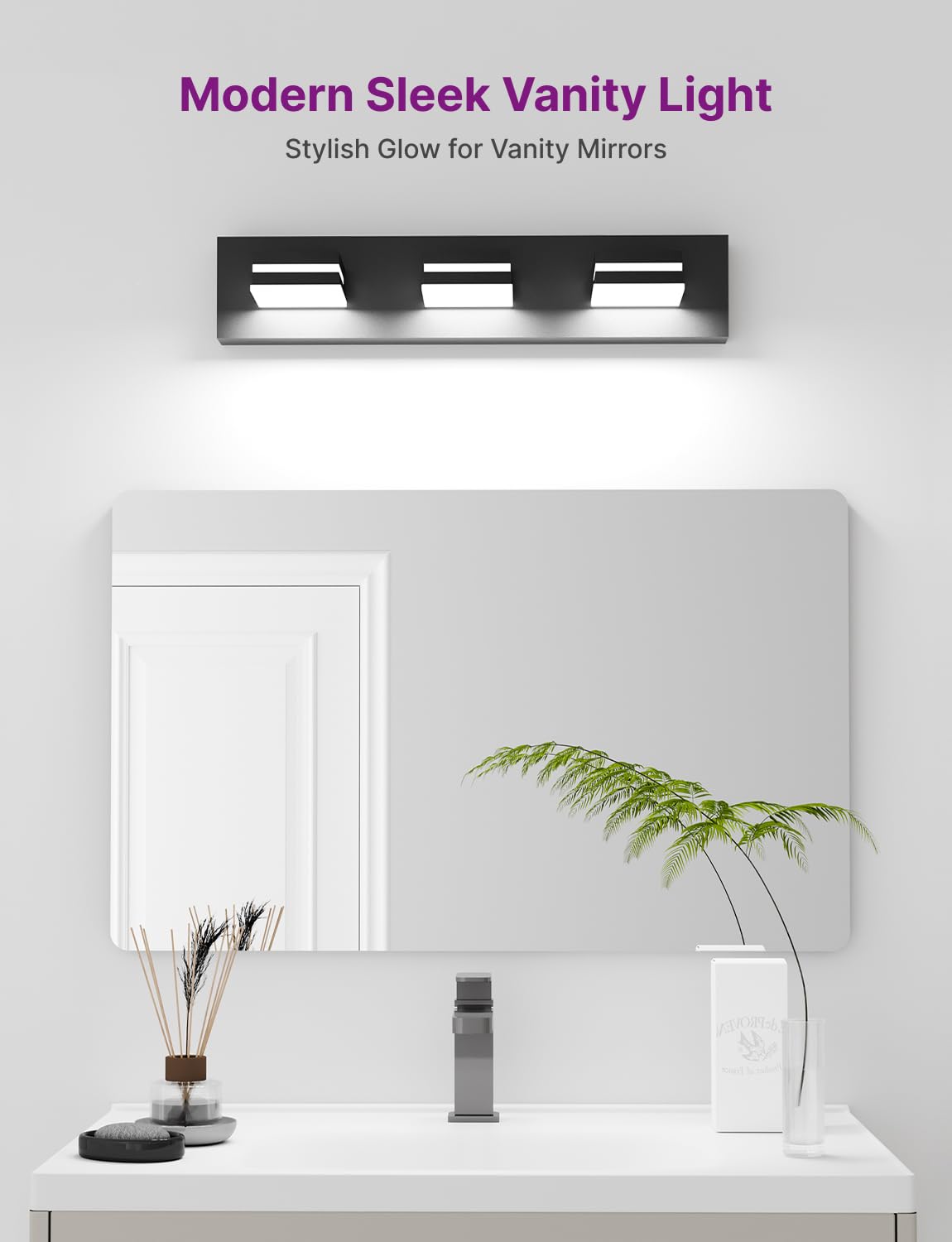 Likelgn 22 Vanity Light Over Mirror  3-Light Modern Bathroom Light Fixture With Rotatable Heads  5000K Daylight