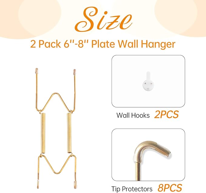 Bilillo 2 Pack Plate Hangers for The Wall, Suitable for 6-8 inch Decorative Plate, Stainless Steel Invisible Heavy Duty Wire Plate Holder with Wall Hooks, Plate Hangers for Displaying Plates