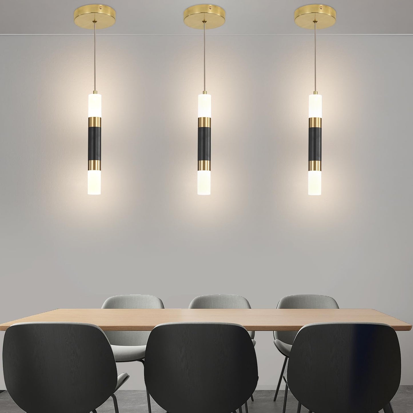 Modern Kitchen Island Pendant Light Fixtures  Black And Gold Led Ceiling Hanging Lights  3 Color 2700K/4500K/6500K  Over Table Mini Linear Acrylic Pendant Lighting For Dining Room  Bedside  Bar