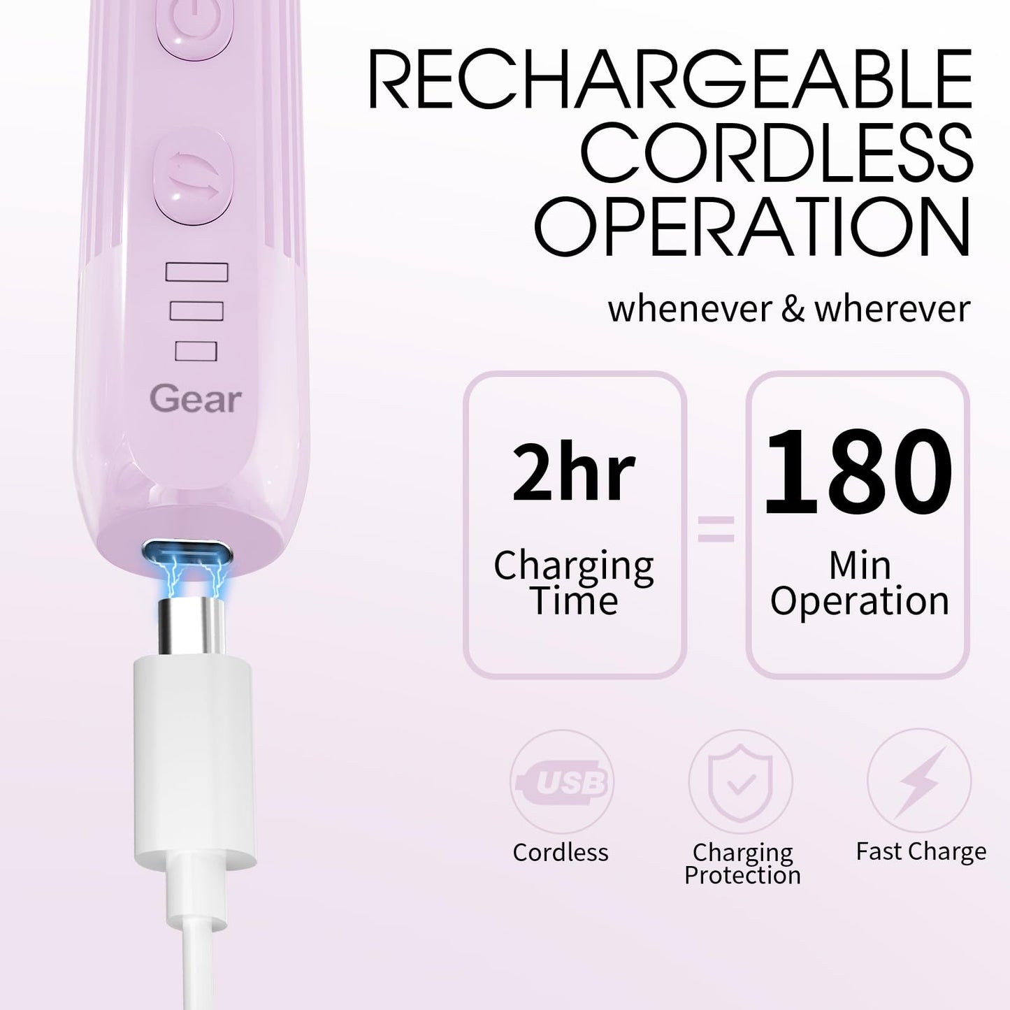 Professional Manicure Pedicure Kit -360 Light, Rechargeable Electric Nail Drill, Cordless Electric Nail File Set, 3 Speeds Hand