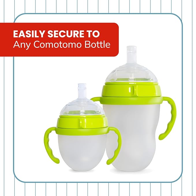 Straw Transition Cup Kit for Comotomo Baby Bottles | Conversion Kit Fits 5 Ounce and 8 Ounce Bottles | Soft, Silicone Straw Top Bottle Nipple & Weighted Straw to Help Baby Transition | 2 Pack (Green)