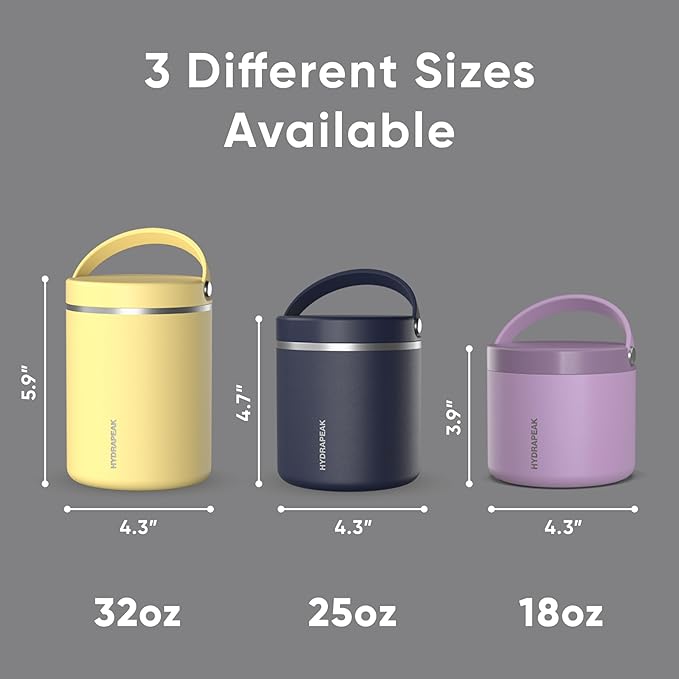 Hydrapeak 25oz Stainless Steel Vacuum Insulated Food Jar | Hot Food and Cold Food, Wide Mouth Leak-Proof Soup Jar for Adults, 10 Hours Hot and 16 Hours Cold (Grey)