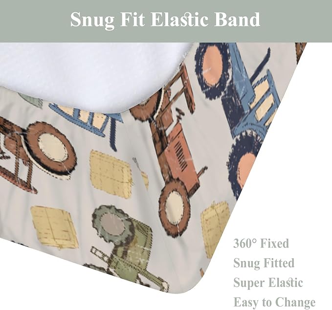 Vintage Tractors Changing Pad Covers for Baby Girls Boys Farm Tractor Harvest Fitted Change Table Pad Mats Farmhouse Trucks Vehicle Soft Diaper Change Table Cover Sheets for 32''×16'' Contoured Pad