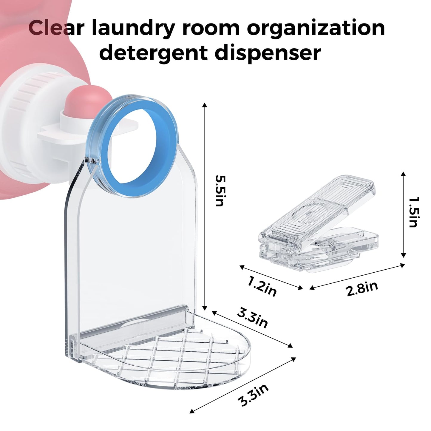 KERZEAT Clear Laundry Detergent Dispenser Cup Holder & Nozzle Force-Saving Switch, Drip Catcher, Soap Dispenser, laundry room organization decor (Clear 2 Pack)