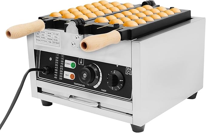 Waffle Making Machine, Mini Egg-Shaped Bubble Waffle Maker Commercial, 6-Skewer Capacity with Adjustable Timer & Temperature Control, for Home Kitchen Restaurant Use, Silver