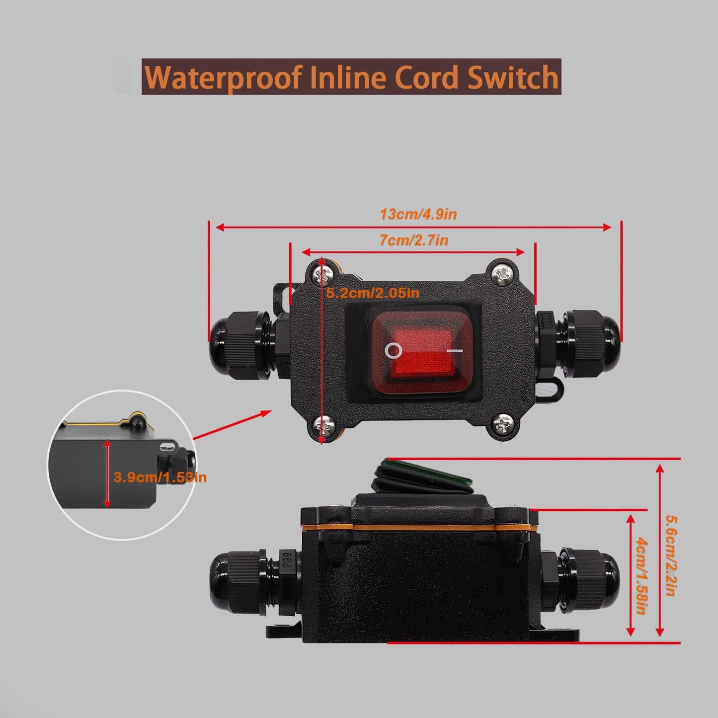 DC 12V Inline Switch DC 12-24V,DPST Dual Side Wiring Switchs 25A Inline Power Switch,Waterproof Inline Switchs IP67 for Motorcycle and Automotive.(DC Switch)