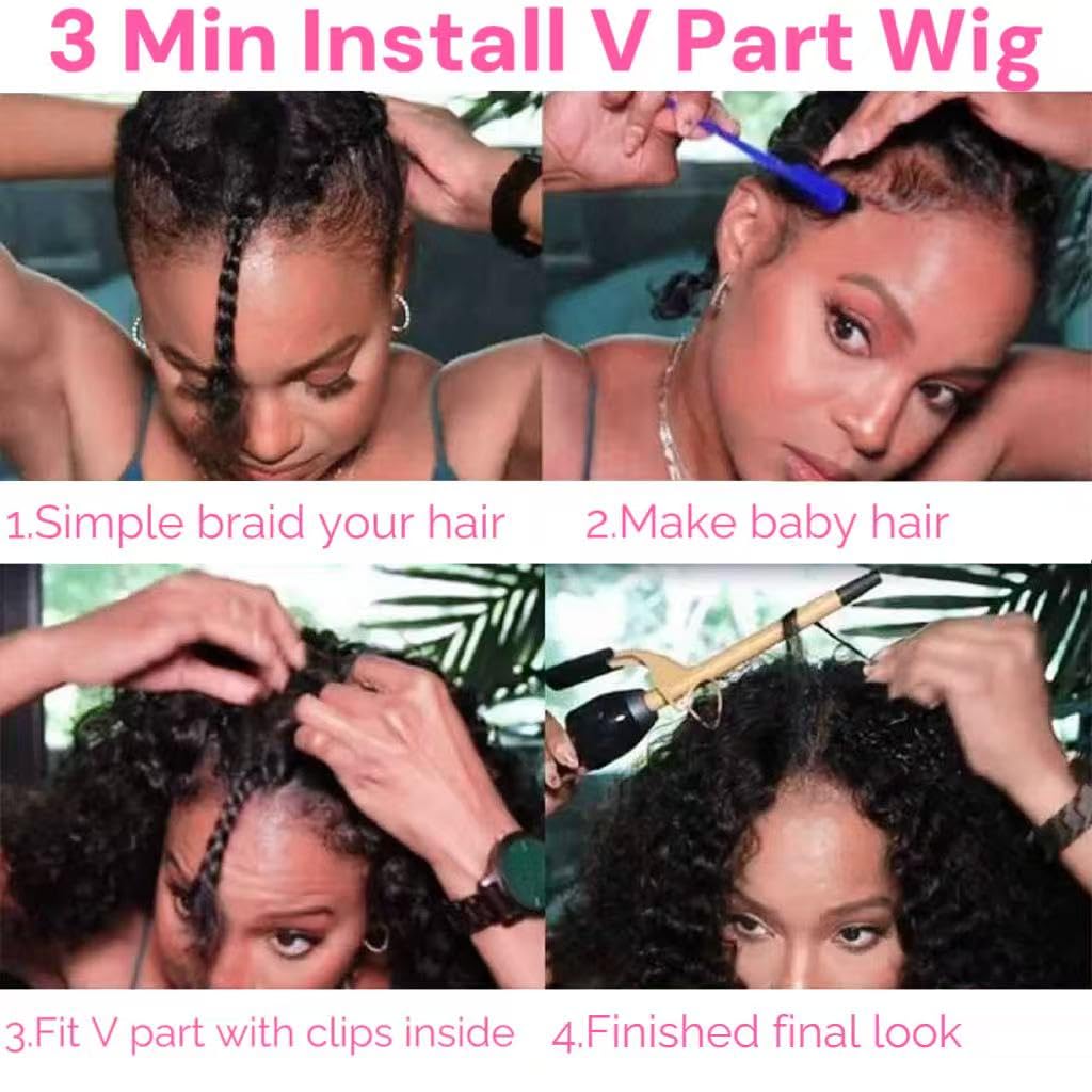 XSSXAKO V Part Wig Human Hair Curly Upgrade U Part Wig For Black Women 100% Human Hair V Shape Curly Glueless Clip In Half Wig N