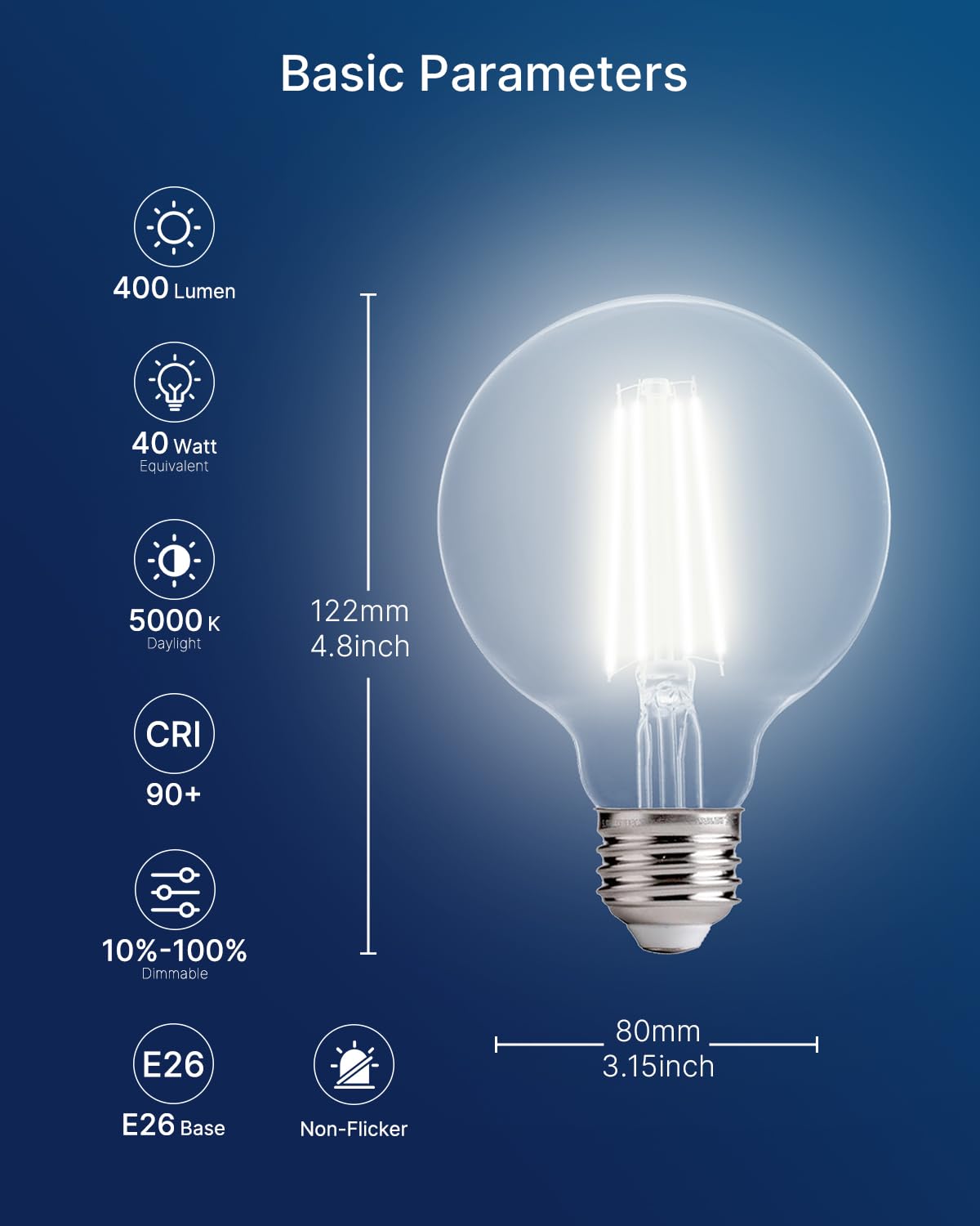 Flsnt 6 Pack G25 Led Globe Edison Bulbs For Bathroom Vanity & Mirror Lighting  5000K Daylight  Cri90+ Dimmable  40W Equivalent  400Lm  E26 Base  Clear Glass Decorative Bulbs