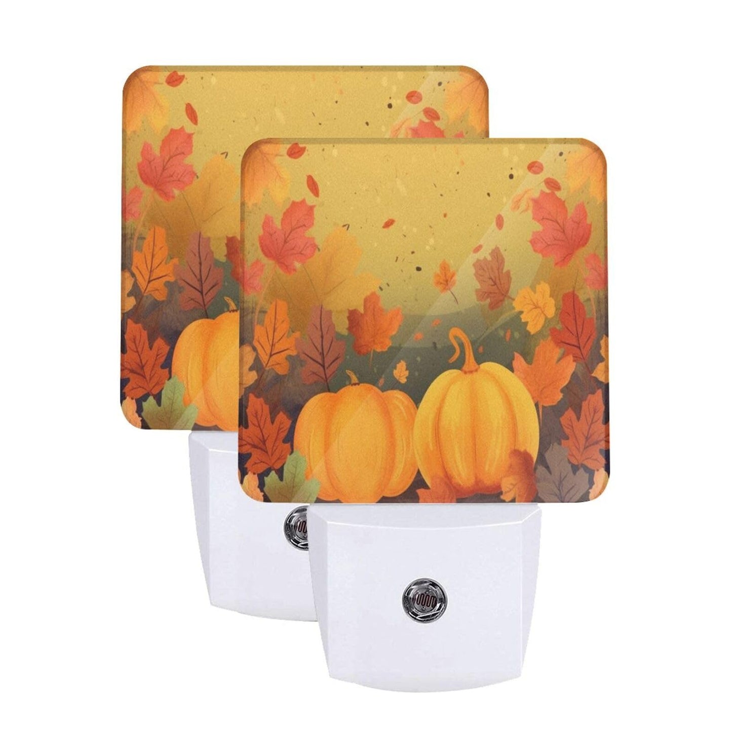 Nameapo Thanksgiving Pumpkins Led Plug-In Night Light 2-Pack  Auto Sensor Emergency Fall Leaf Nightlights Set Of 2 For Dawn Bedroom Kitchen/Dusk Bathroom/Night Stairs Hallway Toilet