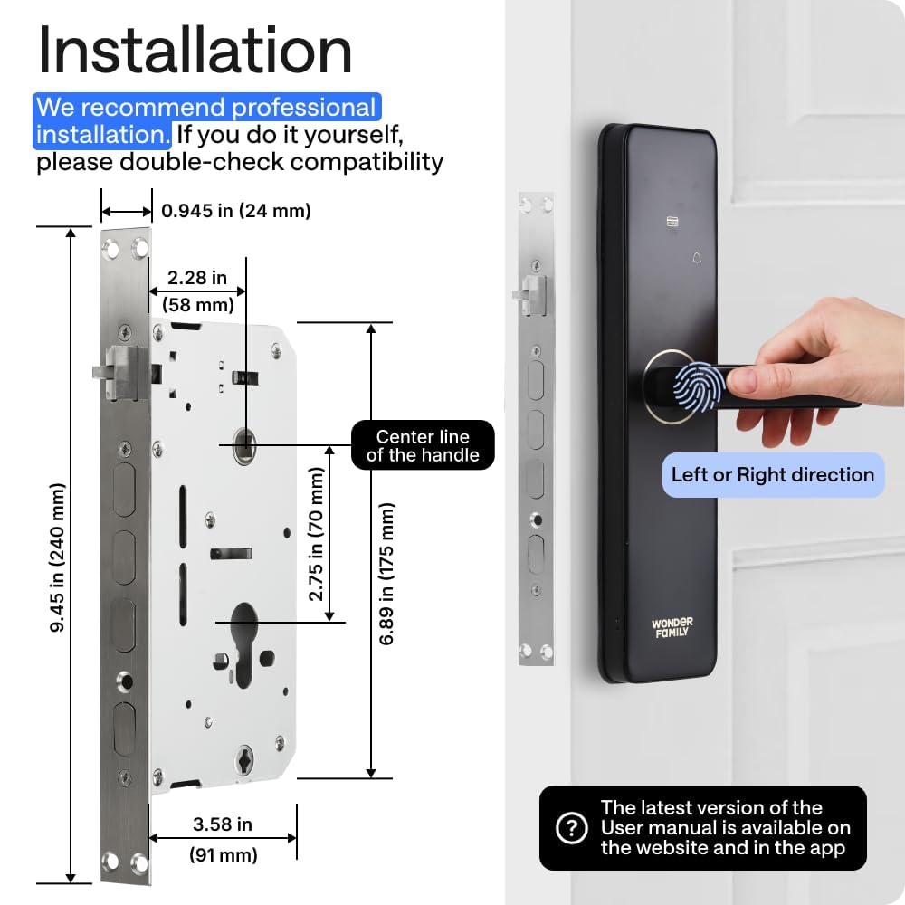 WiFi Smart Door Lock with Camera - European DIN Standard (Not U.S ANSI Compatible) – Keyless Mortise Lock Set with Fingerprint, Keypad, RFID & App – Pro Installation
