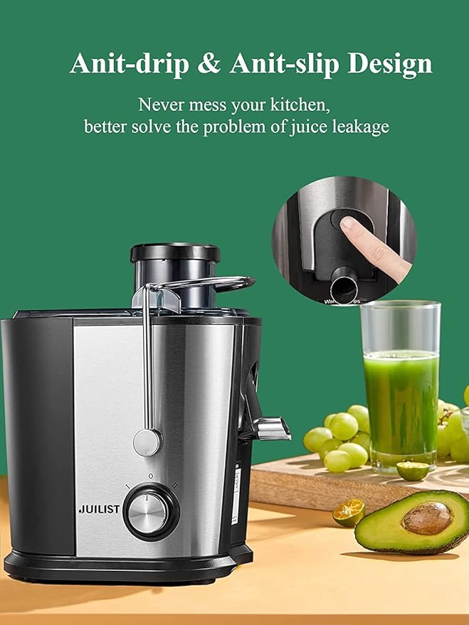 Juicer Machines with Anti-drip & Anti-slip Function, Centrifugal Juicer Whole Fruit and Vegetable with 3-inch Wide Food Chute, 2 Speeds, Recipe Included, Easy to Clean