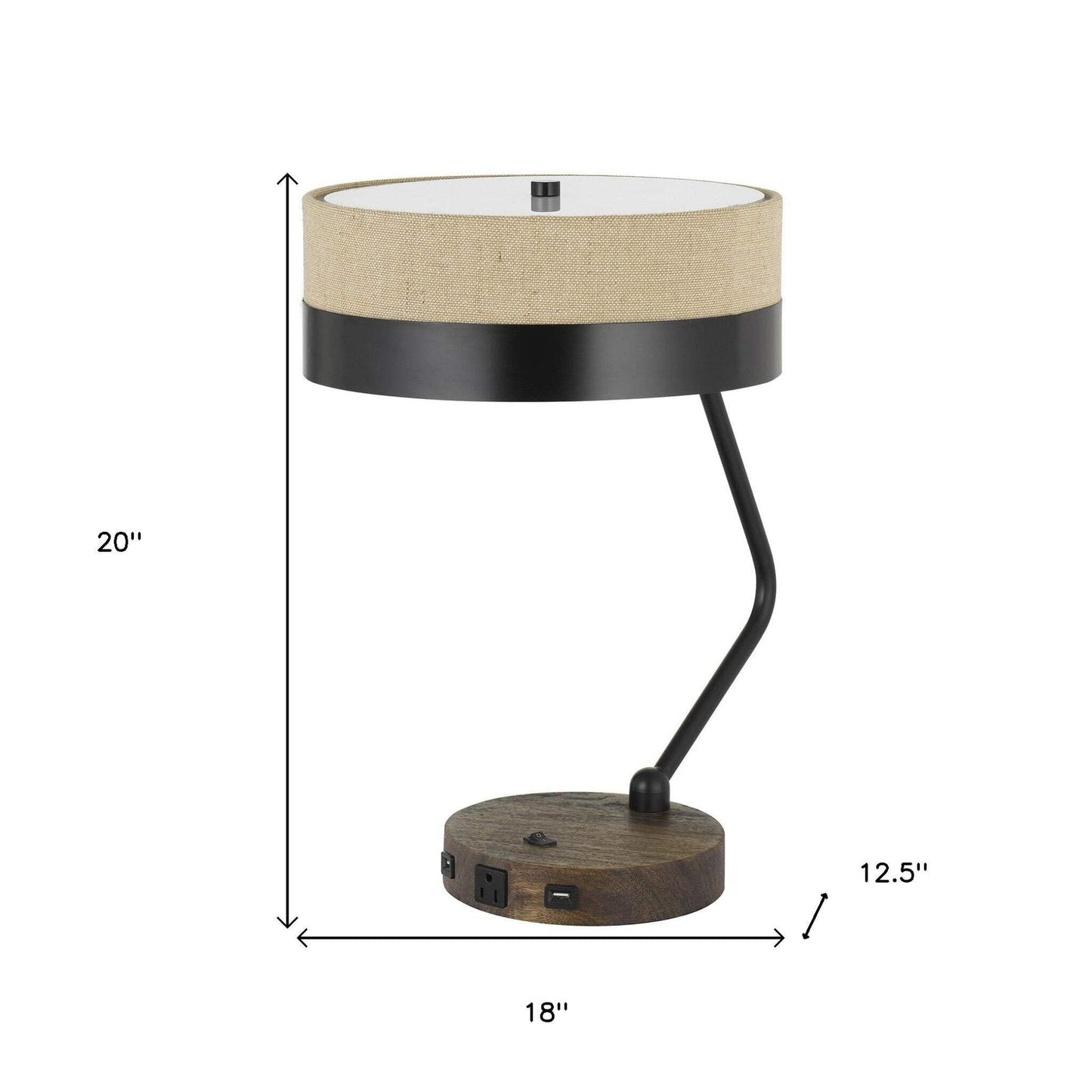 Homeroots 20 In. Metal Desk Lamp - Two Light Usb Table Lamp With Beige Drum Shade, Model 524698, Perfect For Home Office And Study