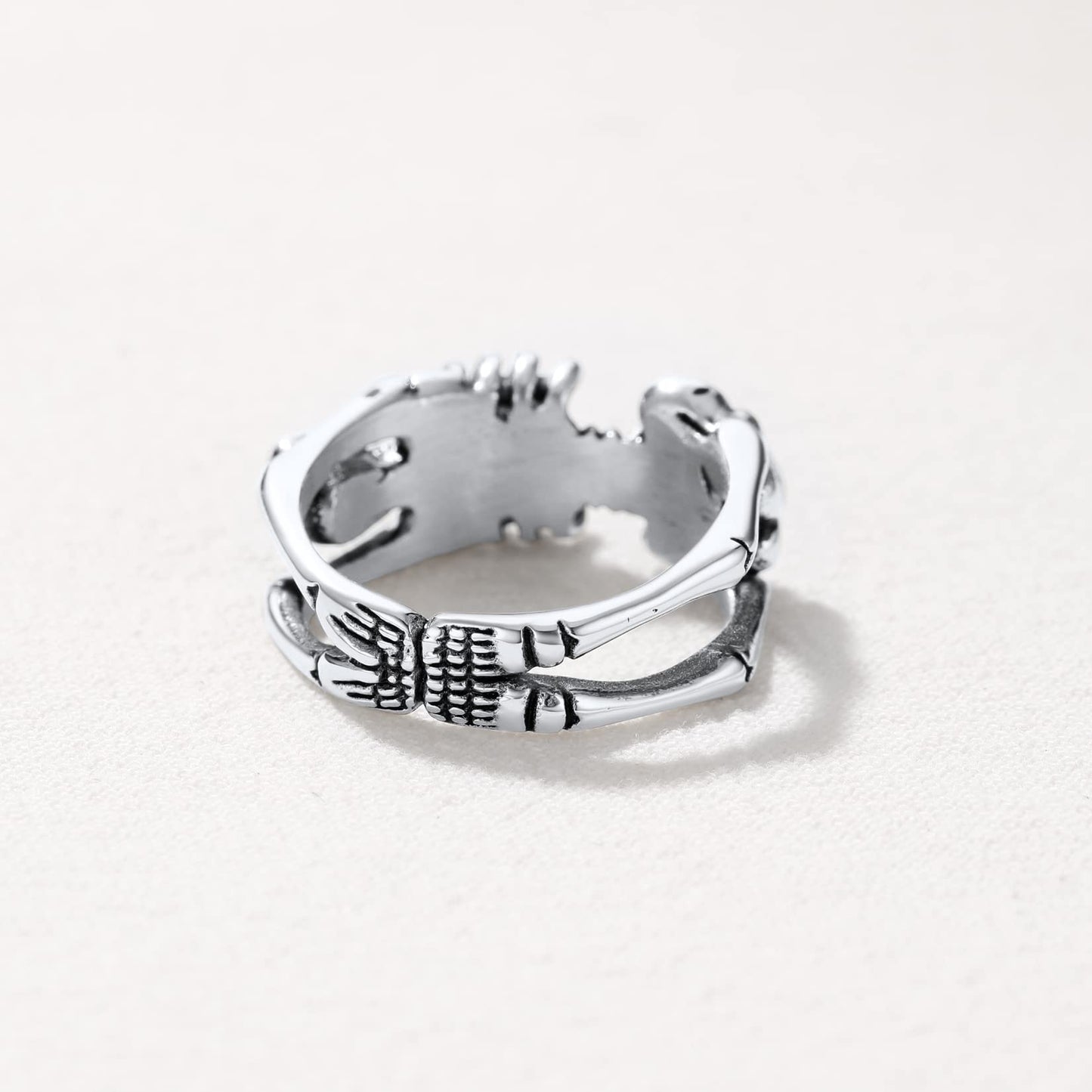 U7 Gothic Skull Ring Stainless Steel Skeleton Biker Ring Men Women 9mm Wide Band Halloween Rings Size 7