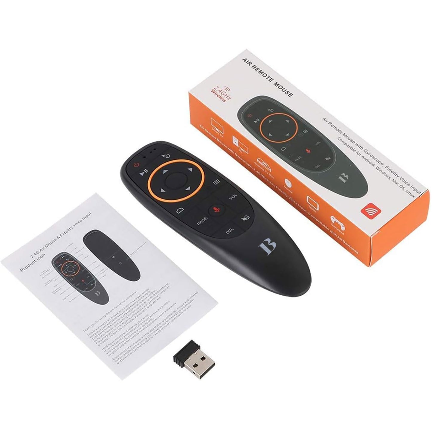 BL Air Mouse Remote Control, Voice Remote 2.4G RF Wireless Remote Control with 6-Axis Gyroscope IR Learning, USB Air Mouse Remote for PC Smart TV Android TV Box HTPC Laptop Projector Android Windows