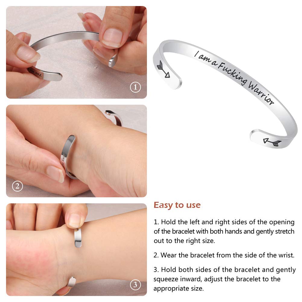 Fesciory Inspirational Bracelets for Women,Stainless Steel Engraved Personalized Positive Unique Cuff Relationship College Gradu