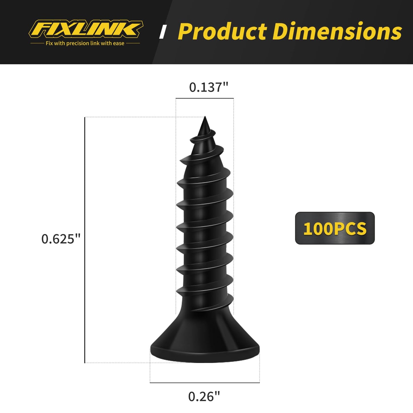 Wood Screws 5/8 Inch, 100 PCS FIXLINK Premium Flat Head Phillips Black Wood Screws, Self Tapping Electrophoresis Used in Indoor Furniture, Woodworking (#6 x 5/8")