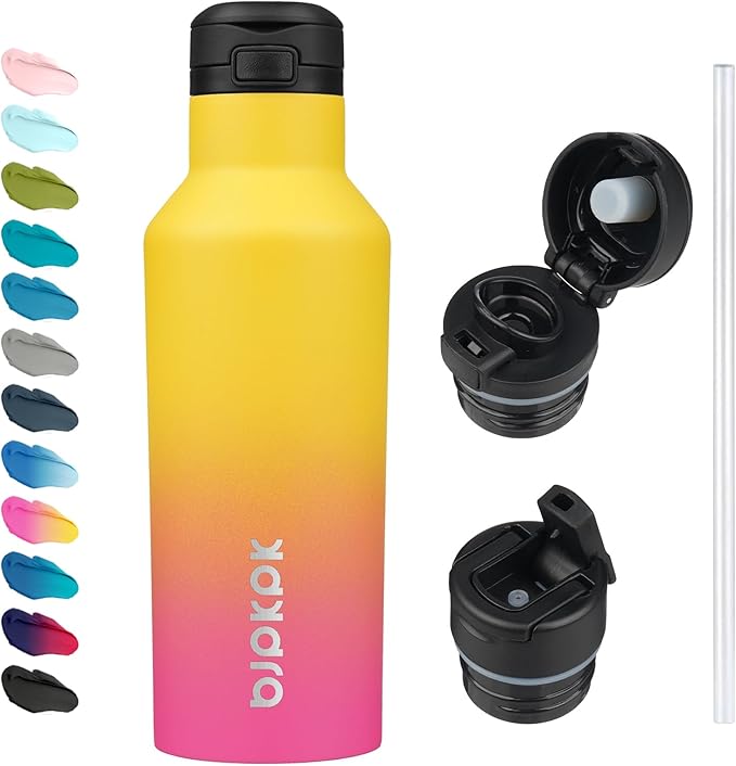 BJPKPK Insulated Water Bottle With Straw 17oz Stainless Steel Water Bottles With 2 Lids And Carry Handle Reusable Travel Metal Thermal Flask,Rainbow