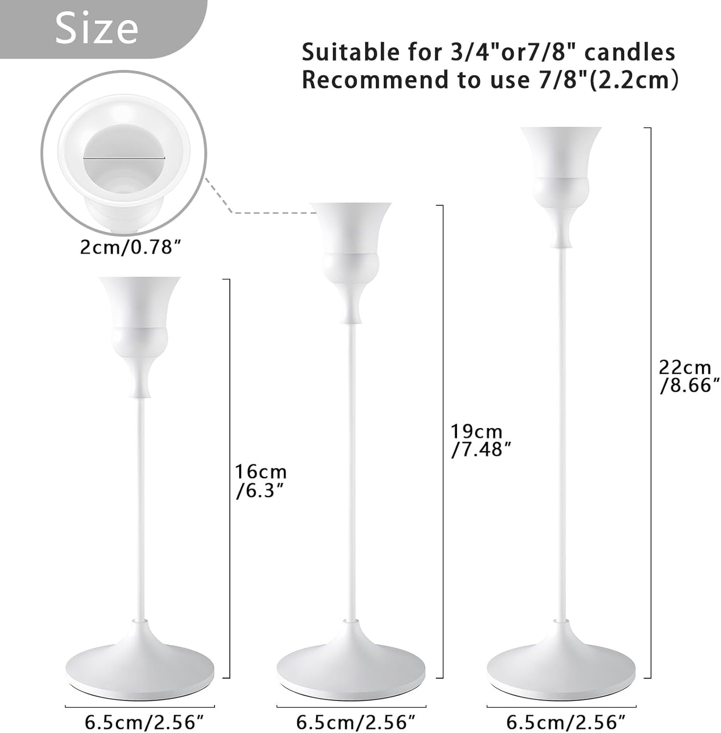 Candlestick Holders White, 3 Packs Taper Candle Holder for Candlesticks, Candle Sticks Holder Decor for Home Decor