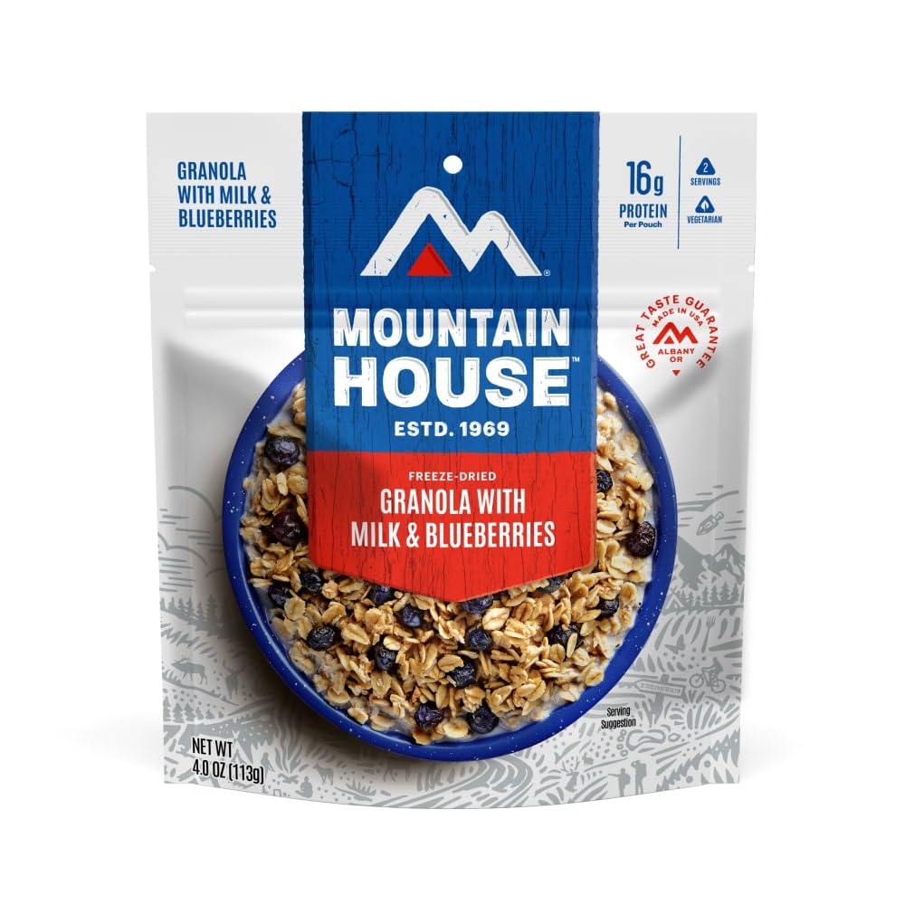 Mountain House Granola with Milk & Blueberries | Freeze Dried Backpacking & Camping Food | 2 Servings