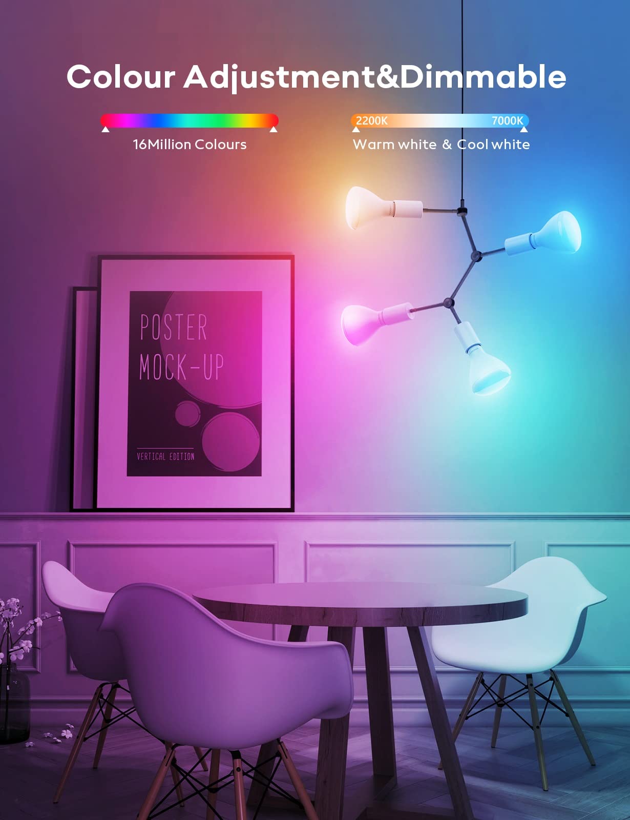 Vocolinc Smart Light Bulb, Rgbw Color Changing, 800 Lumens, Dimmable, Wifi, E26, 1 Pack, White
