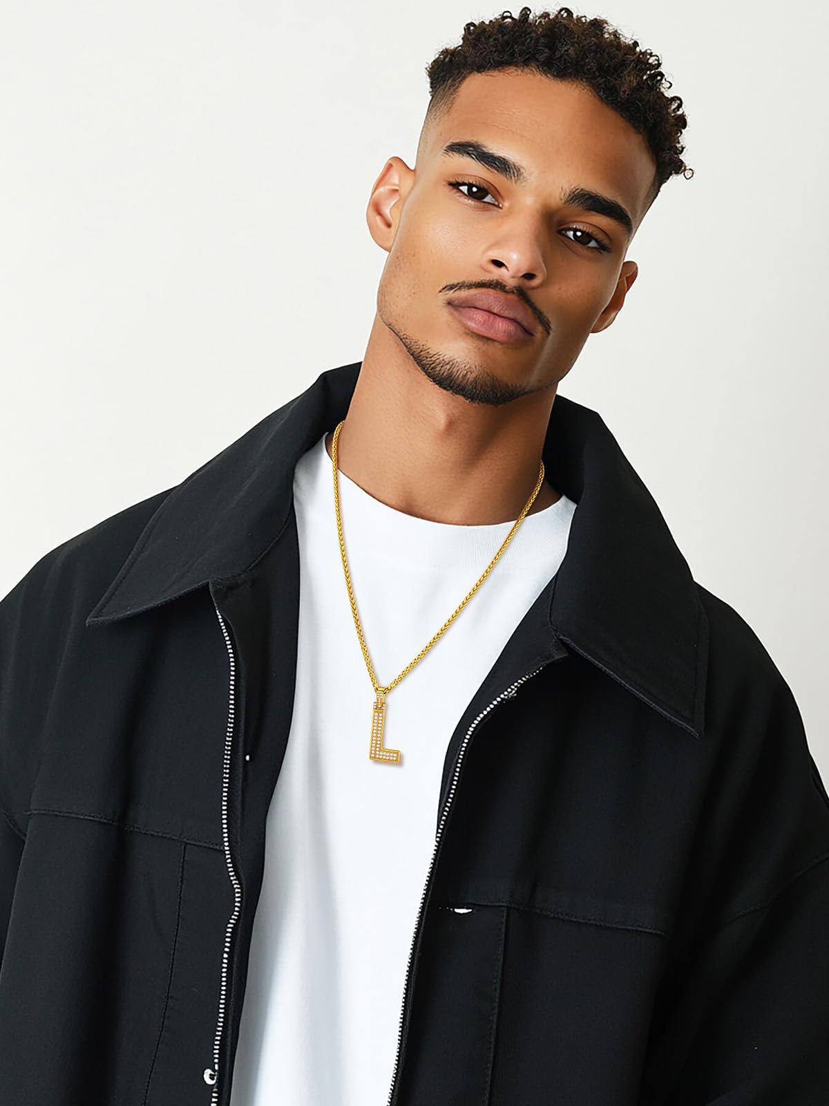 U7 Men Womens Bling Initial Necklace 18K Gold Plated Chain Full CZ Bling Hip Hop Costume Jewelry Capital Letter L Pendant