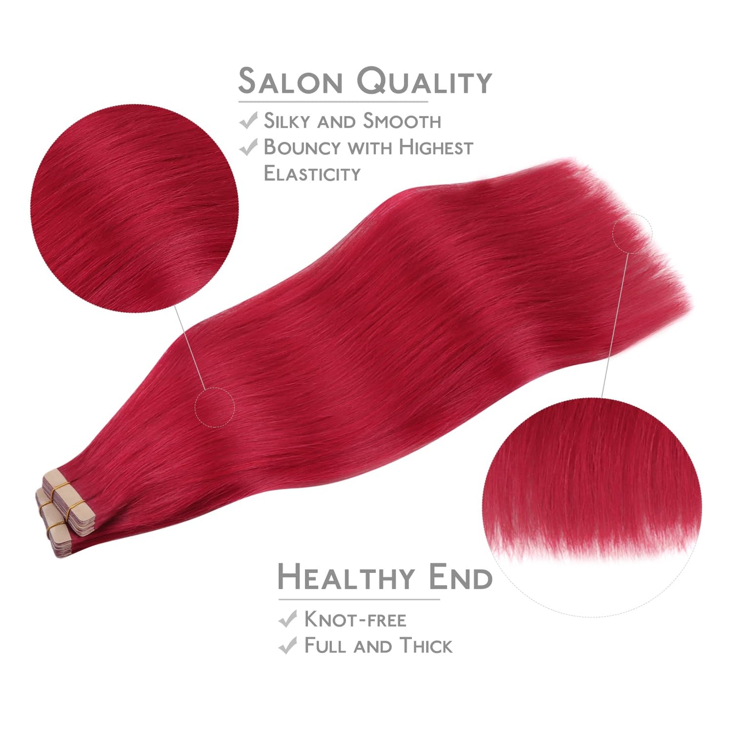 WENNALIFE Tape in Hair Extensions Human Hair, 40pcs 100g 24 inch Red Hair Extensions Real Human Hair Straight Tape in Extensions