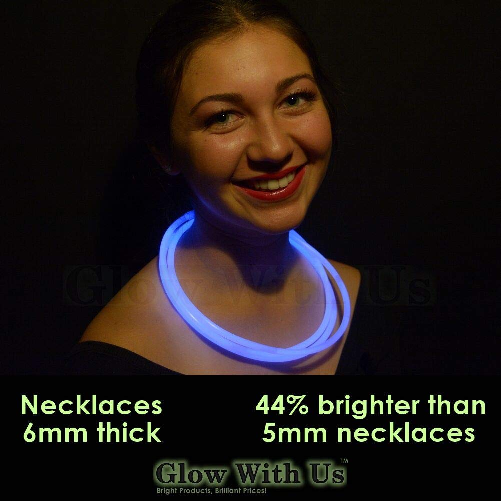Glow Sticks Bulk Wholesale Necklaces, 1200 22    Blue Glow Stick Necklaces, Bright Color, Glow 8-12 Hrs, Connector Pre-Attached,