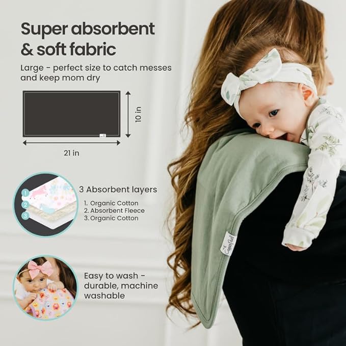 Copper Pearl Premium Baby Burp Cloths - 3-Pack Large Cotton Burp Cloths, Extra Soft Spit Up Rags with 3 Absorbent Layers, Perfect for Baby Boy Gifts (21" x 10" Size, Kai Set)