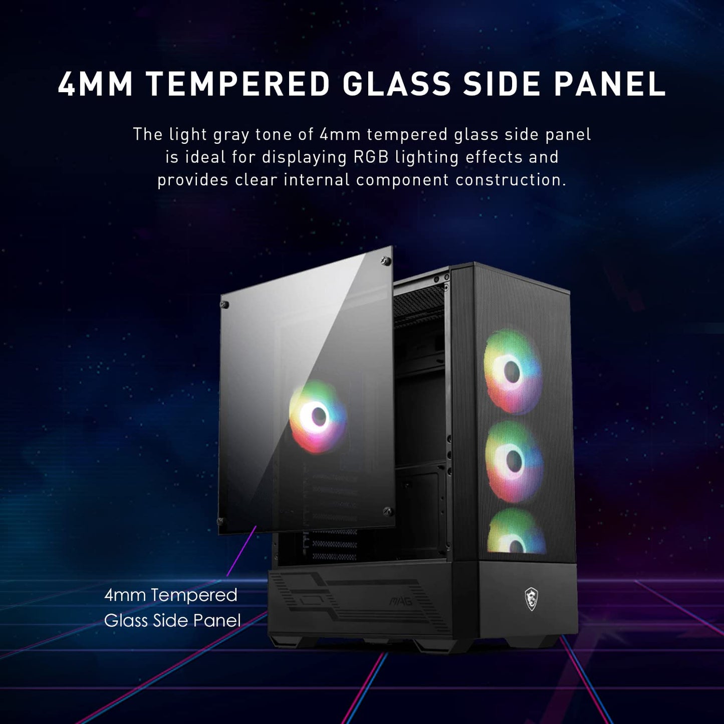 Msi Mag Forge 112R - Premium Mid-Tower Gaming Pc Case - Tempered Glass Side Panel - Argb 120Mm Fans - Liquid Cooling Support Up