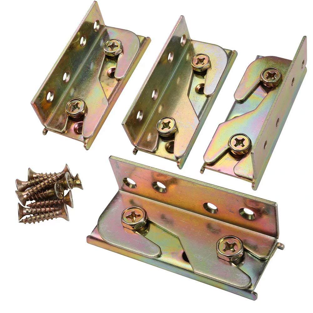 KASUNEN Bed Rail Brackets - Wooden Bed Frame Hardware - Heavy Duty Non-Mortise Bed Rail Fittings - Set of 4 (Screws Included)