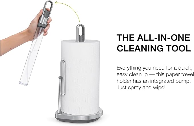 simplehuman Standing Paper Towel Holder with Spray Pump, Brushed Stainless Steel