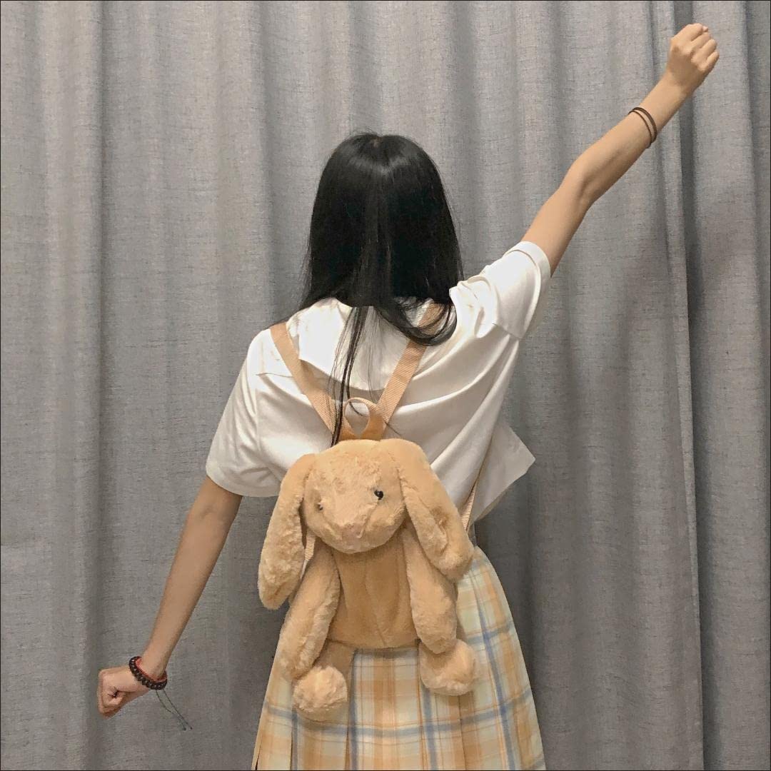 Kmiunty Cute Plush Backpack Cute Animal Backpack Rabbit Backpack Bags with Adjustable Straps (Khaki)