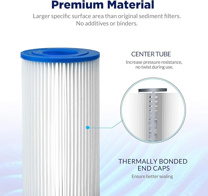 Membrane Solutions 20 Micron Pleated Polyester Sediment Water Filter 10"x2.5" Replacement Cartridge Universal Whole House Pre-Filter Compatible with W50PE, WFPFC3002, SPC-25-1050, FM-50-975 - 6 Pack