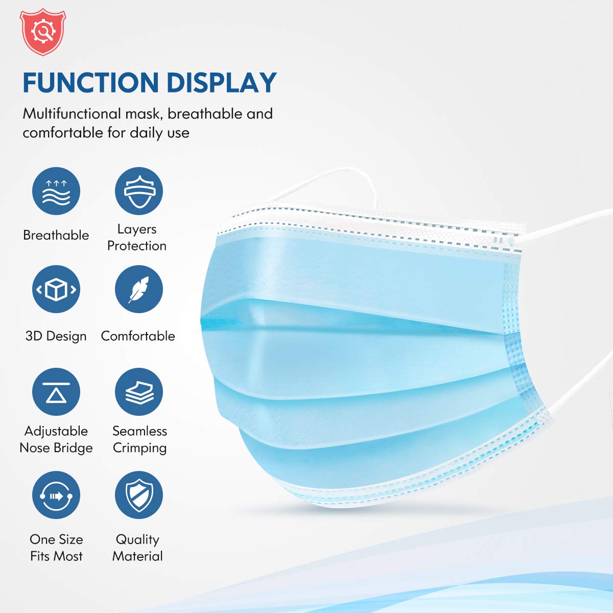 Disposable Face Mask Adult Blue Breathable Mask with Nose Clip Ear Loop 100 Pack