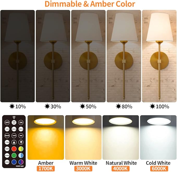 BLUEYE E12 Rechargeable Light Bulb,2Packs,300LM,40W Equivalent,Detachable Charging,4 Color Temperature,Remote Control Puck Emergency Lamp,Timer,Dimmer,for Non-Hardwired