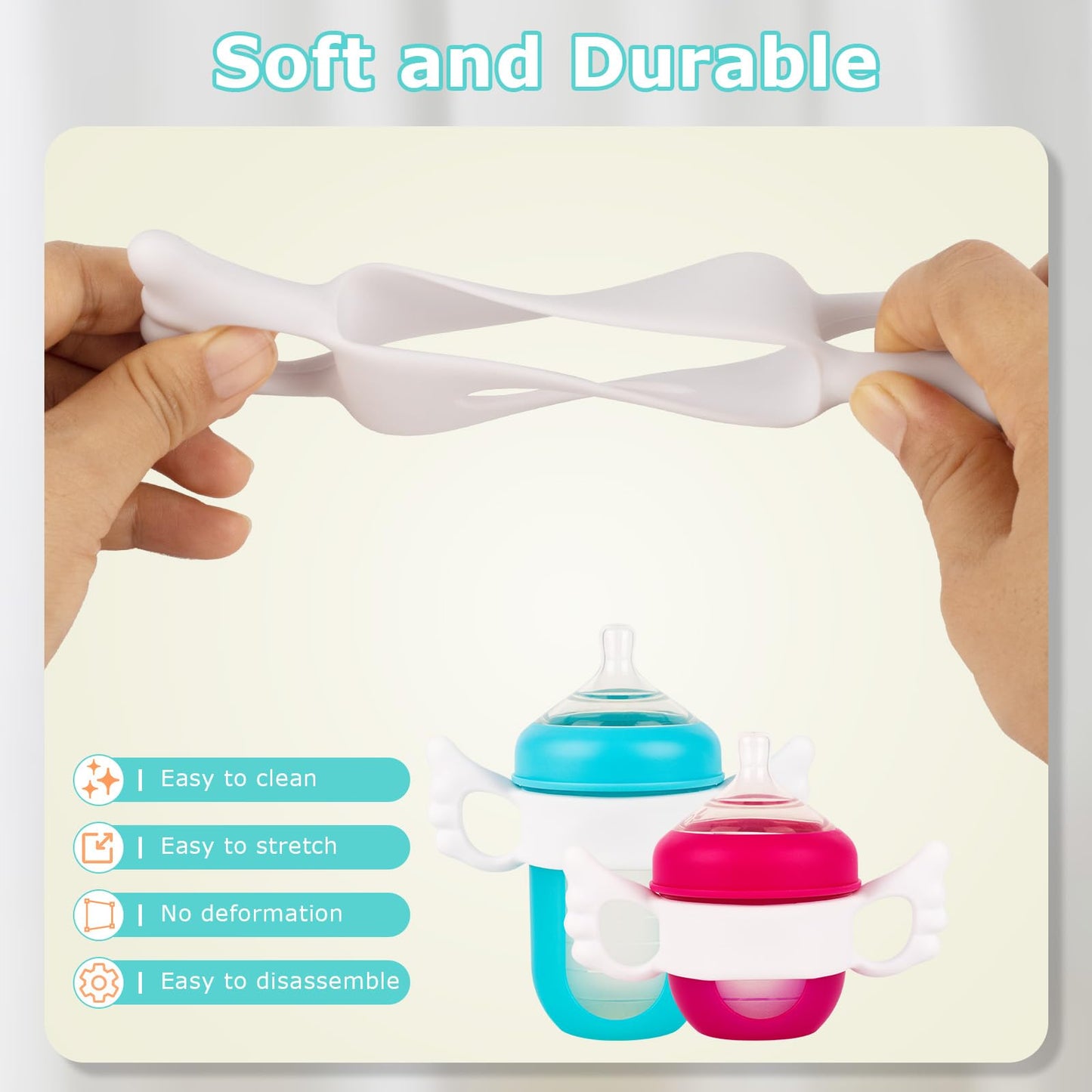 Baby Bottle Handles for Boon Nursh Reusable Silicone Pouch Baby Bottles, Easy Grip Silicone Bottle Holder for Self Feeding