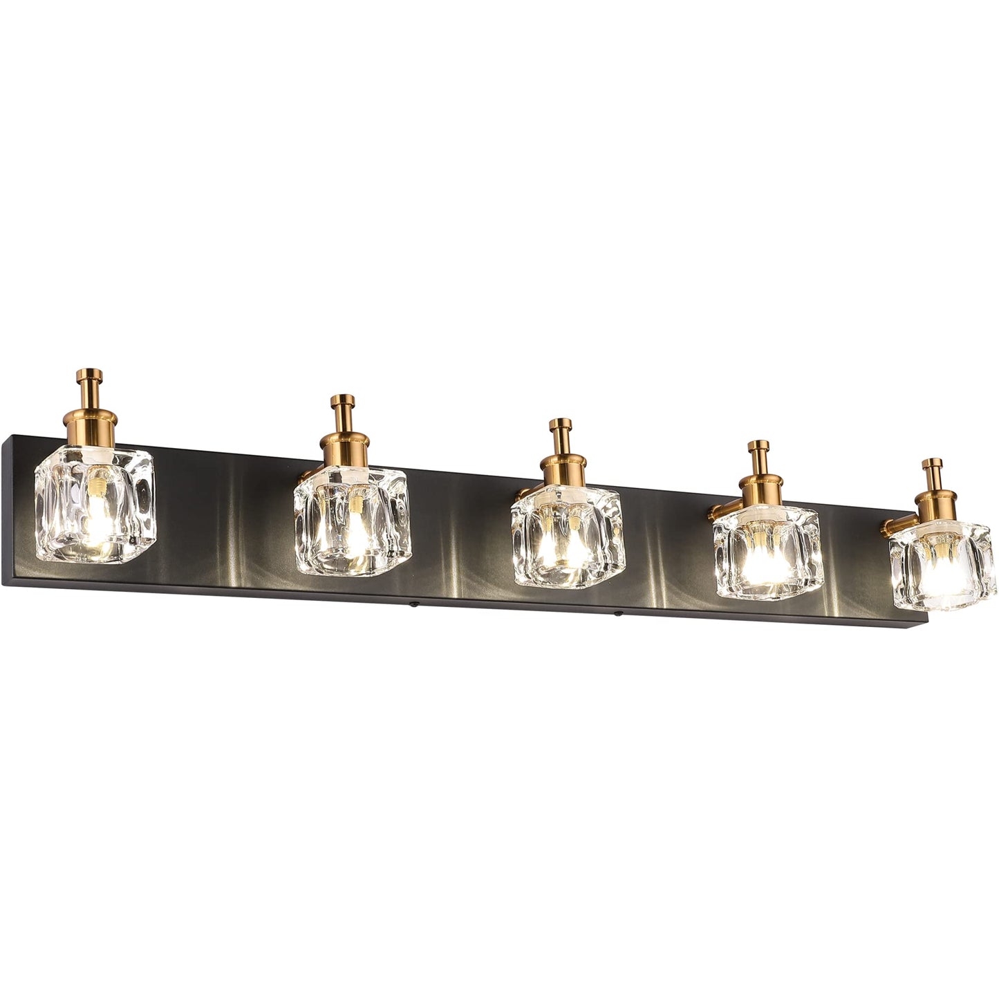 Presde Black Bath Vanity Light Fixture - Modern 5-Light Sconce, Glass Shade, Matte Black, Model 7770-5T