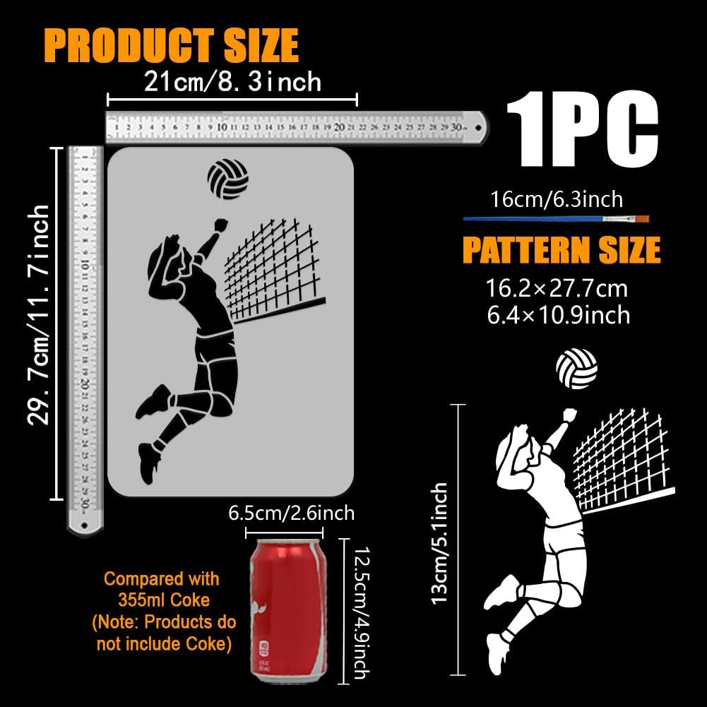 FINGERINSPIRE Play Volleyball Stencil with a Paint Brush 11.7x8.3Inch Reusable Volleyball Net Stencil PET Net Decoration Template Sports Themes Template for Painting on Wood Wall Floor Furniture
