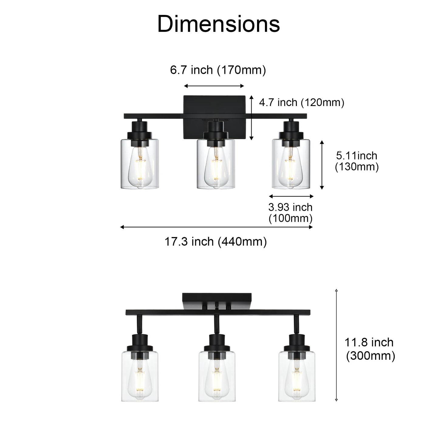 Wanluce 3-Light Track Lighting Kit Black Track Lighting Fixtures Bathroom Wall Sconces Ceiling Mount Kitchen Tracking Lights  Rotatable Spotlight With Clear Glass Shade For Kitchen Shop Hallway