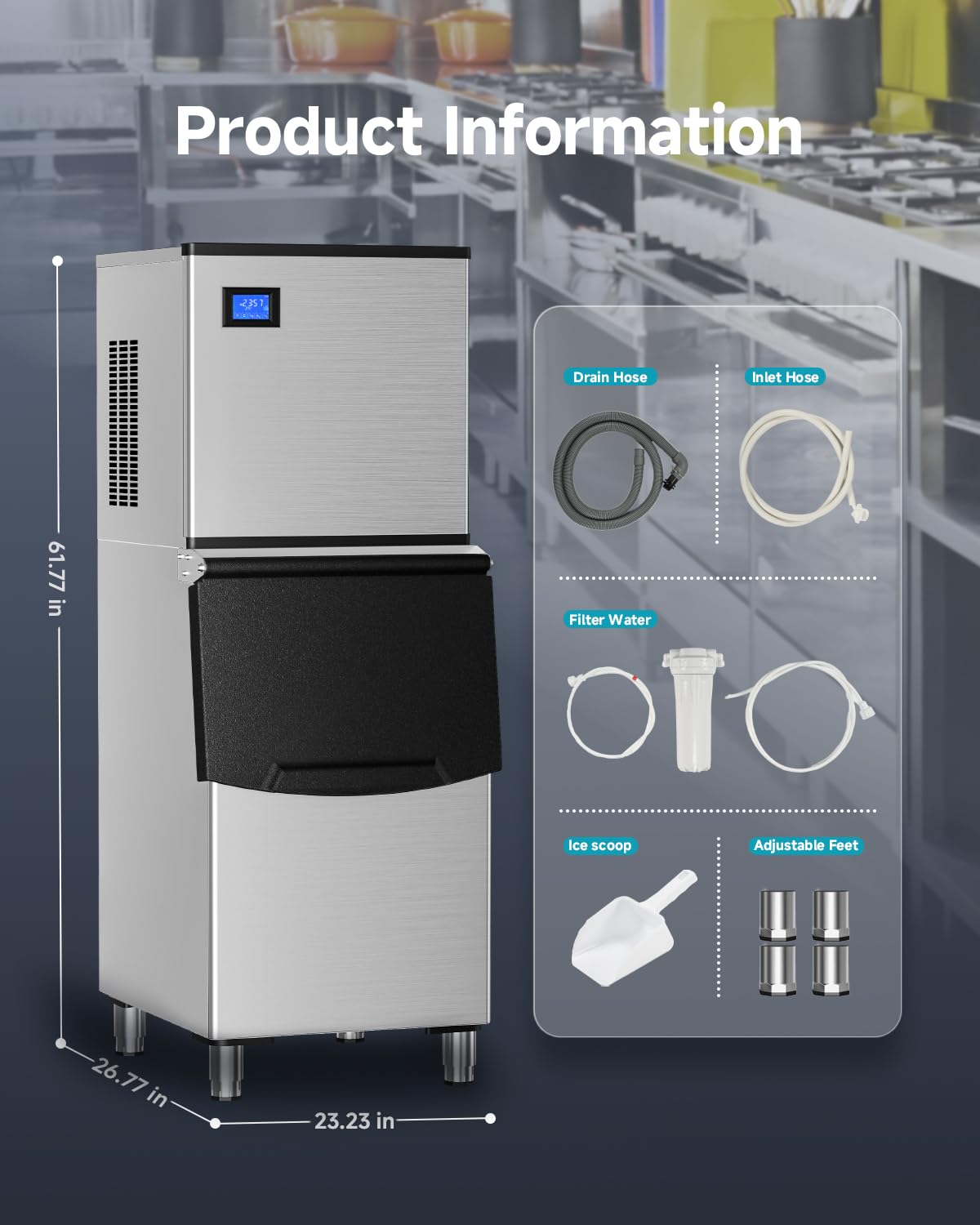 EUHOMY Commercial Ice Maker Machine,600lbs/24H,Industrial Ice Machine with 300lbs Storage Bin,Ice Ready in 10-15 Mins,SECOP Compressor&ETL,Stainless Steel Ice Maker for Bar/Cafe/Restaurant/Business